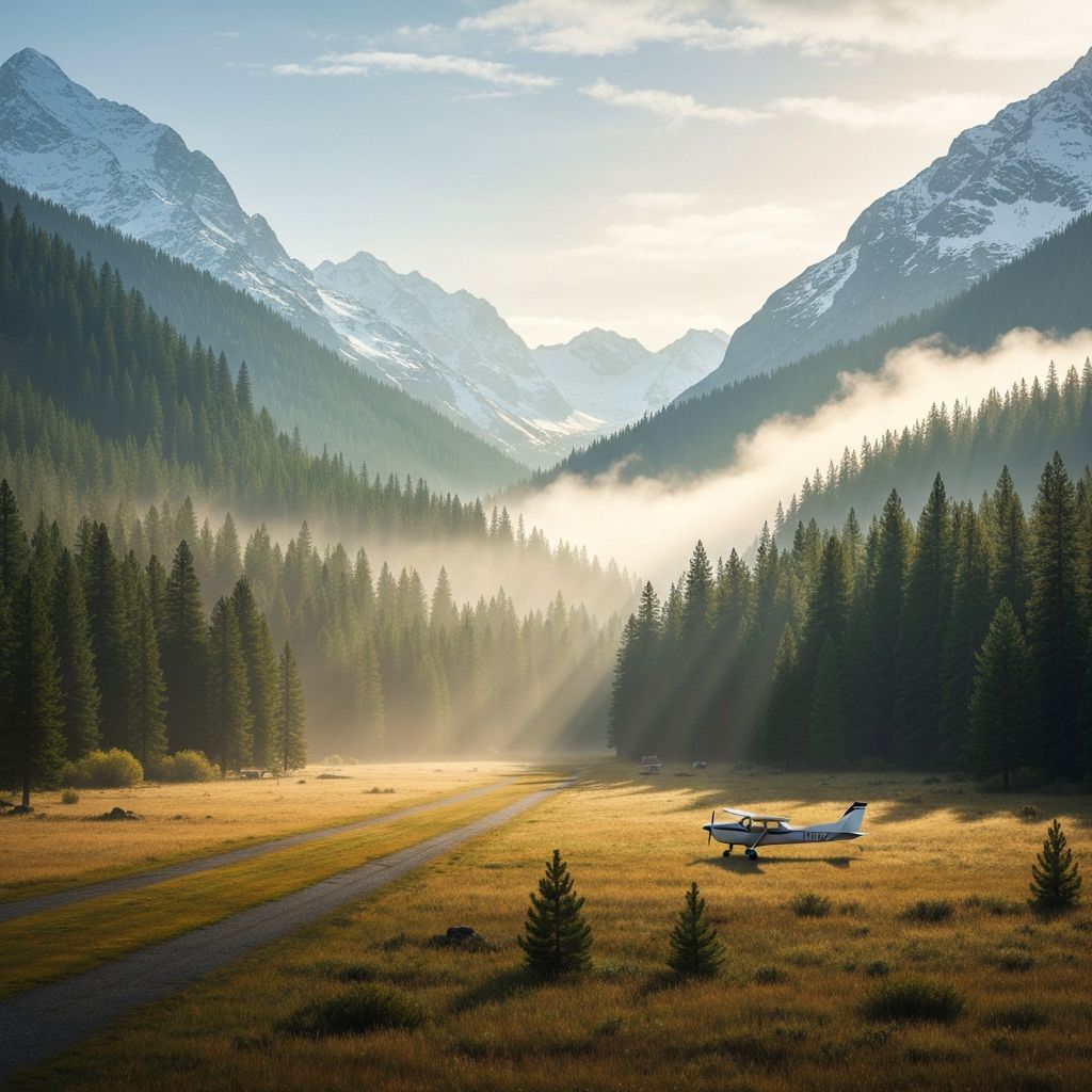 Backcountry airstrip in mountain valley